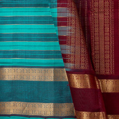 Blue And Maroon Kanchi Silk Cotton Saree For Festive Wear VP SC 267