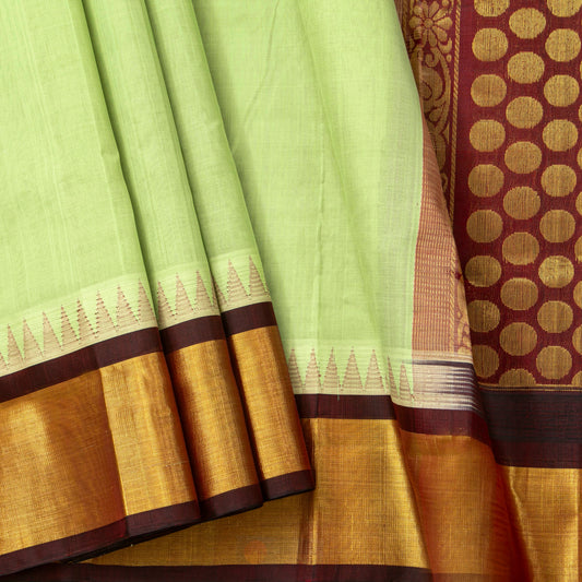Pista Green And Maroon Kanchi Silk Cotton Saree For Festive Wear VP SC 268