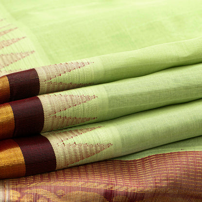 Pista Green And Maroon Kanchi Silk Cotton Saree For Festive Wear VP SC 268