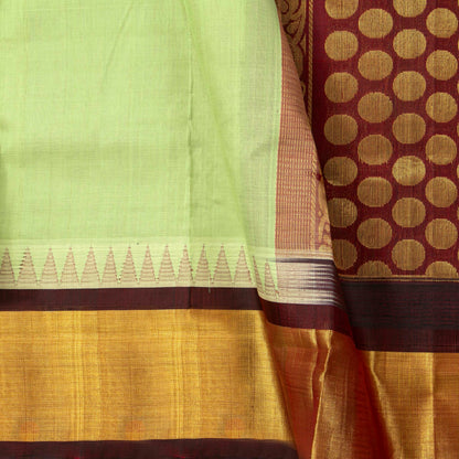 Pista Green And Maroon Kanchi Silk Cotton Saree For Festive Wear VP SC 268