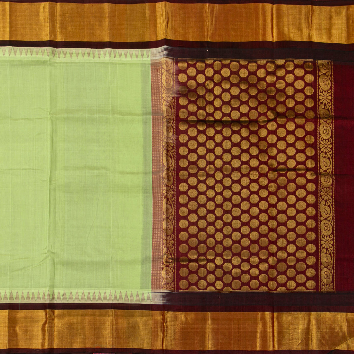 Pista Green And Maroon Kanchi Silk Cotton Saree For Festive Wear VP SC 268