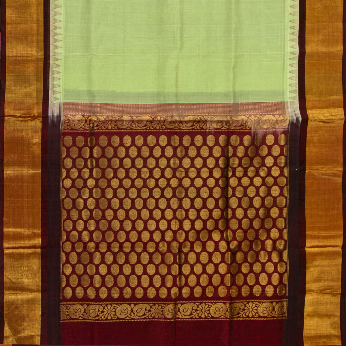 Pista Green And Maroon Kanchi Silk Cotton Saree For Festive Wear VP SC 268