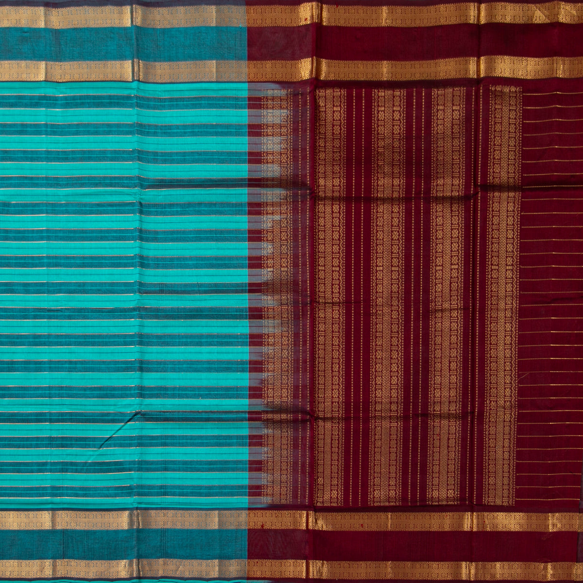 Blue And Maroon Kanchi Silk Cotton Saree For Festive Wear VP SC 267