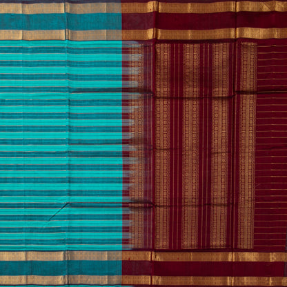 Blue And Maroon Kanchi Silk Cotton Saree For Festive Wear VP SC 267