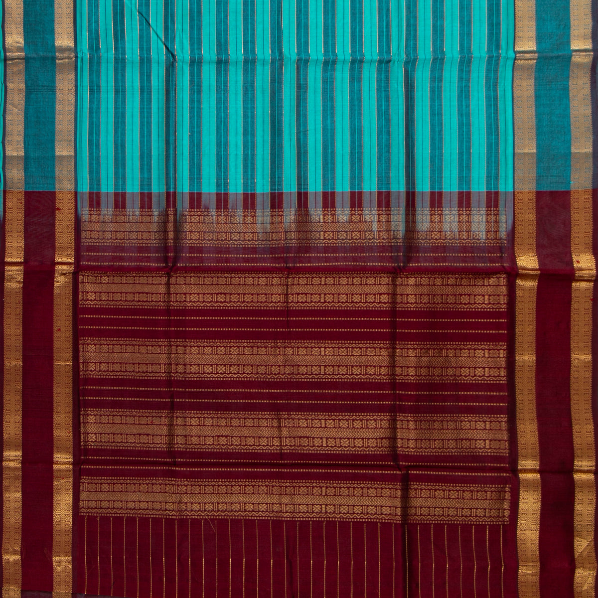 Blue And Maroon Kanchi Silk Cotton Saree For Festive Wear VP SC 267