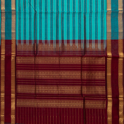 Blue And Maroon Kanchi Silk Cotton Saree For Festive Wear VP SC 267