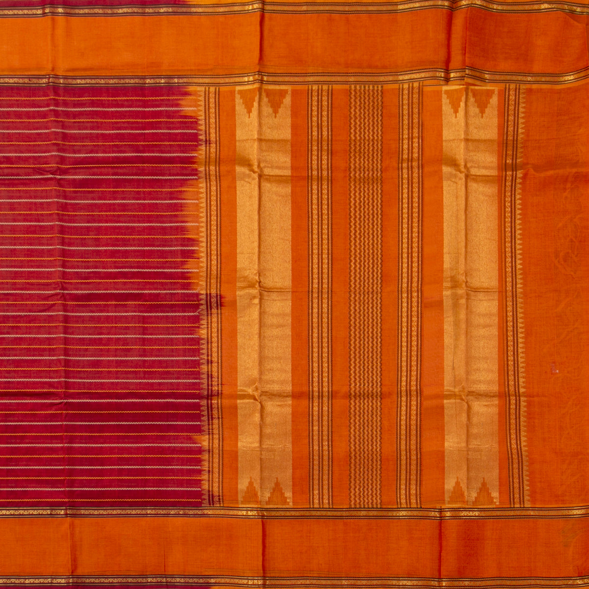 Red And Orange Kanchi Silk Cotton Saree For Festive Wear VP SC 277