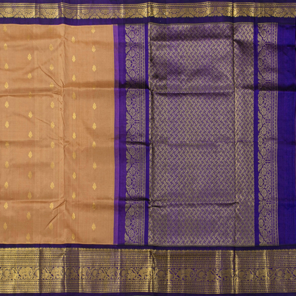 Fawn And Violet Kanchi Silk Cotton Saree For Festive Wear VP SC 276