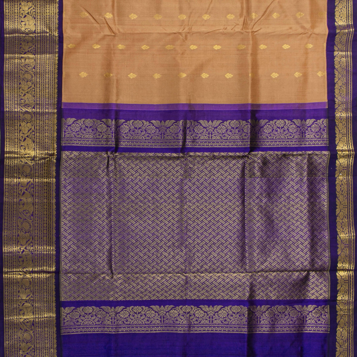 Fawn And Violet Kanchi Silk Cotton Saree For Festive Wear VP SC 276