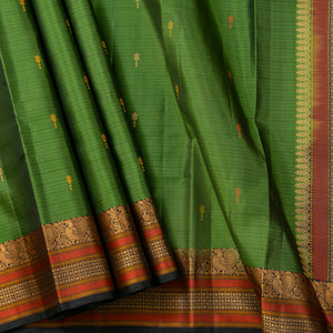 Green And Black Kanchipuram Silk Saree No Zari For Festive Wear PV RSP 188