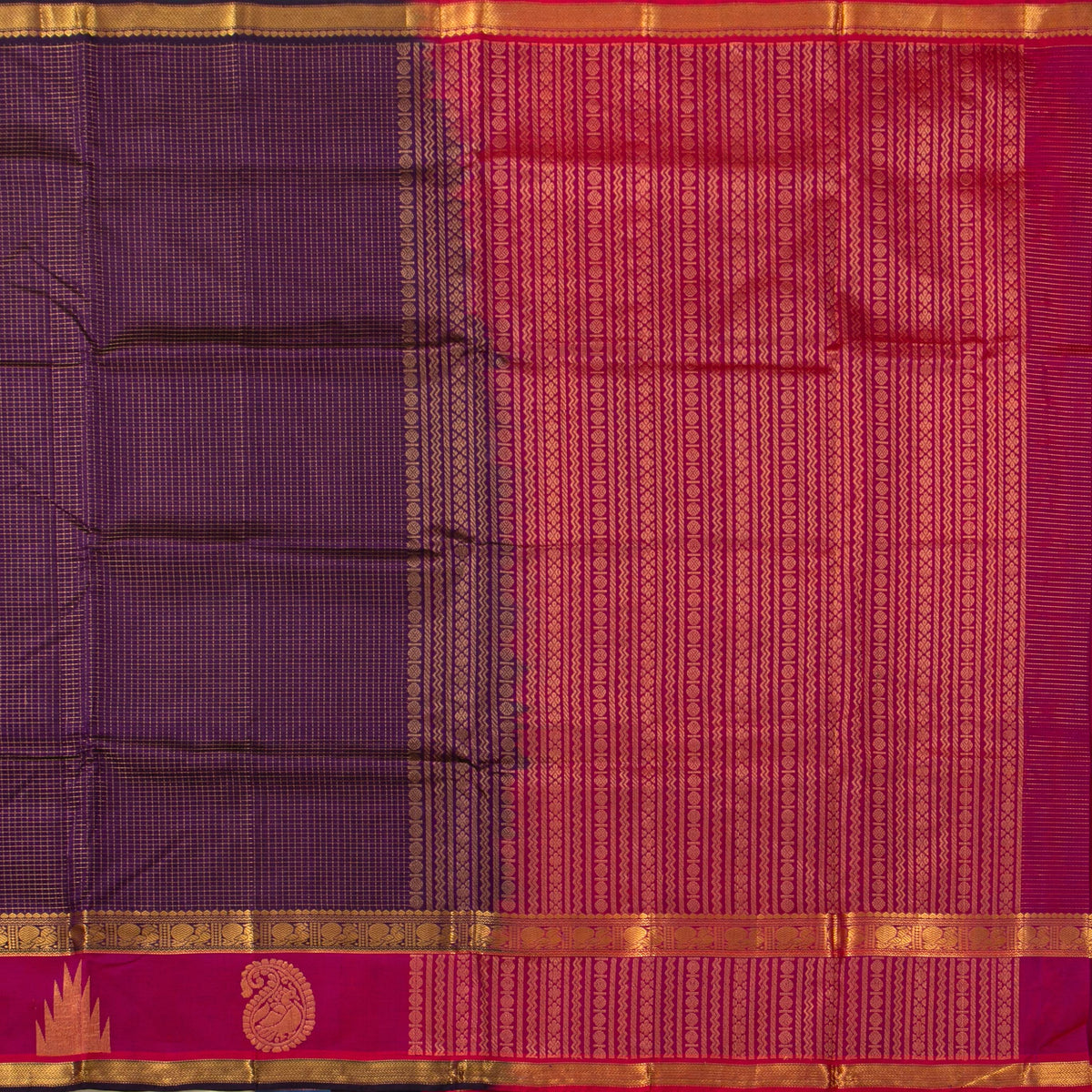 Purple And Pink Kanchi Silk Cotton Saree For Festive Wear VP SC 223