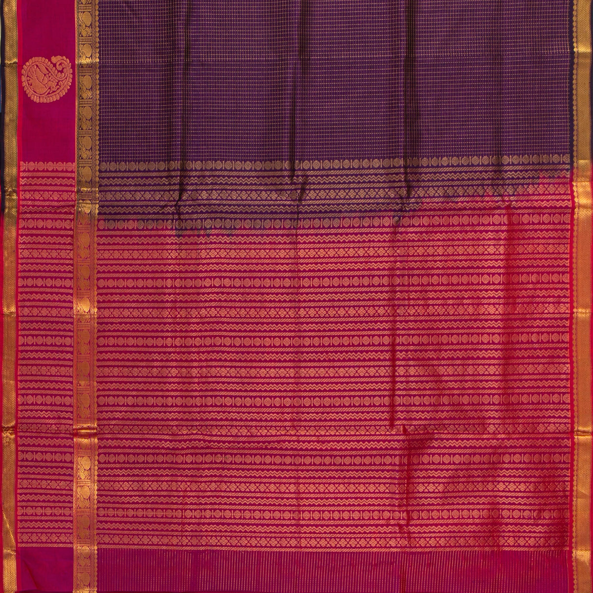 Purple And Pink Kanchi Silk Cotton Saree For Festive Wear VP SC 223