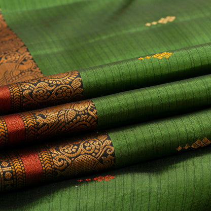 Green And Black Kanchipuram Silk Saree No Zari For Festive Wear PV RSP 188