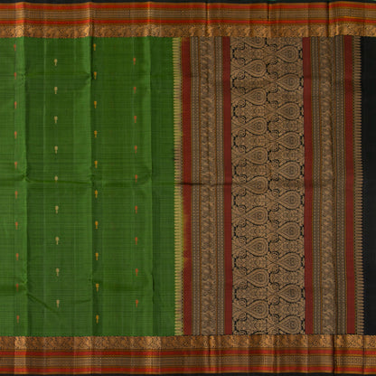 Green And Black Kanchipuram Silk Saree No Zari For Festive Wear PV RSP 188