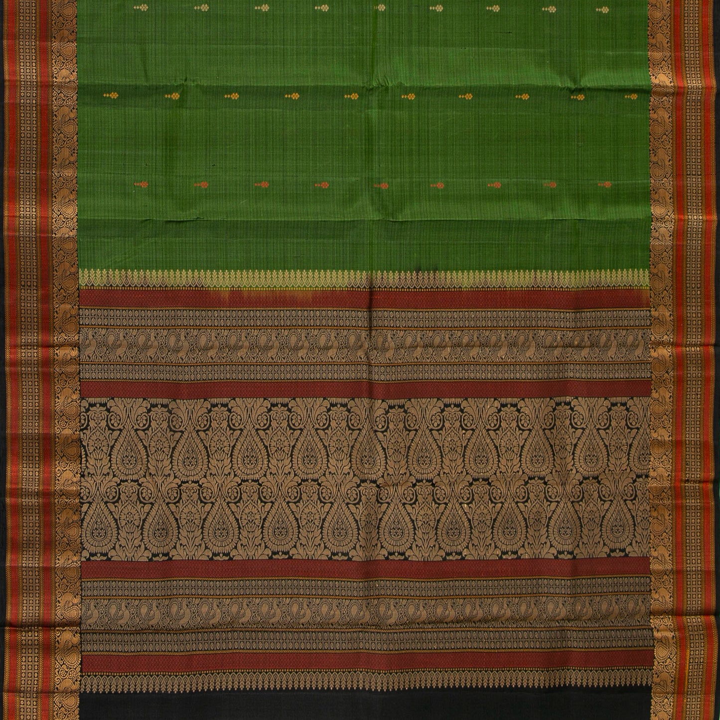 Green And Black Kanchipuram Silk Saree No Zari For Festive Wear PV RSP 188