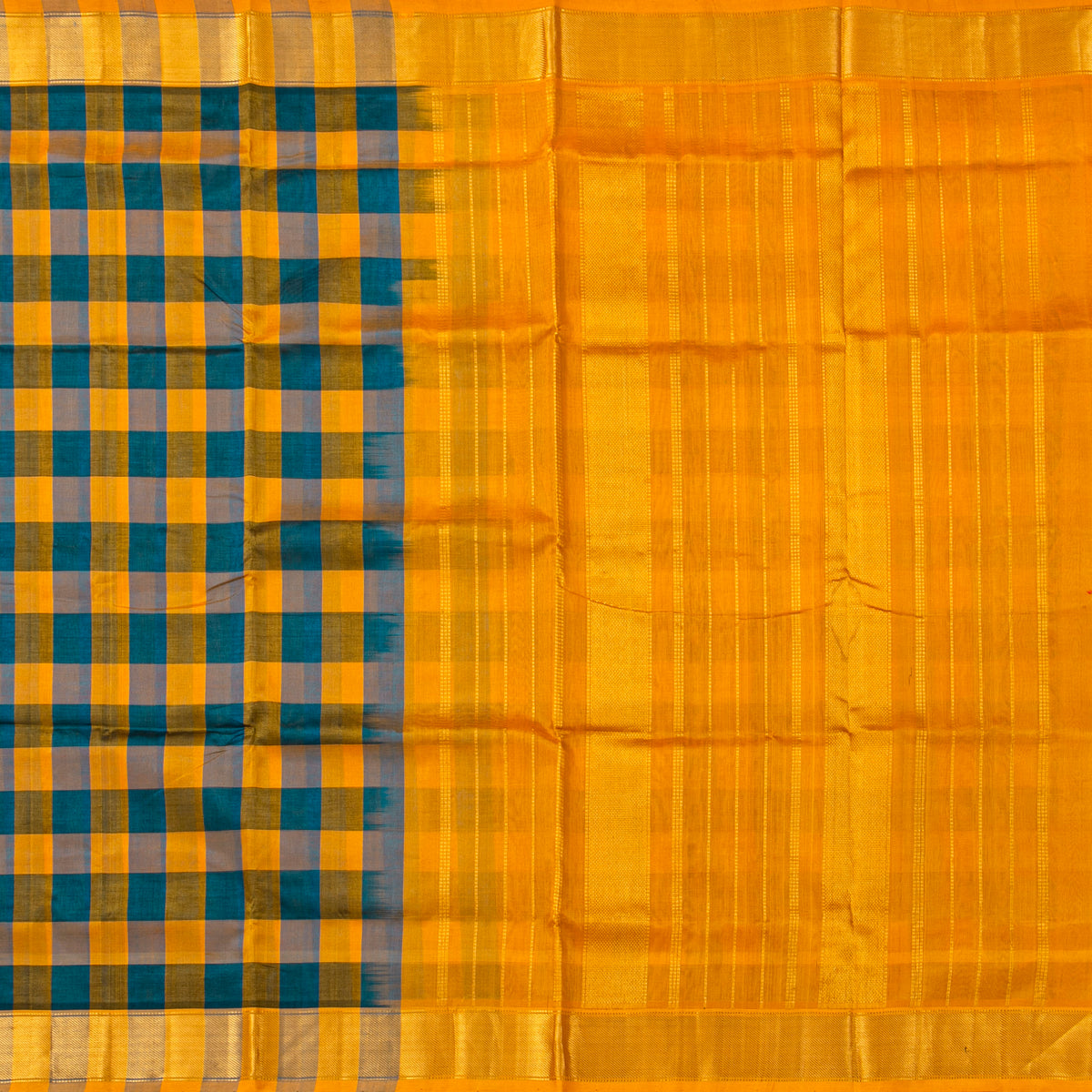 Multi Colour Checks Kanchi Silk Cotton Saree For Festive Wear VP SC 271