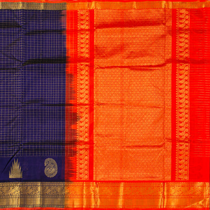 Blue And Orange Kanchi Silk Cotton Saree For Festive Wear VP SC 219