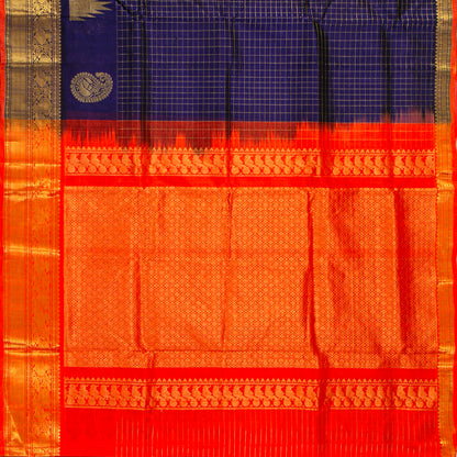 Blue And Orange Kanchi Silk Cotton Saree For Festive Wear VP SC 219