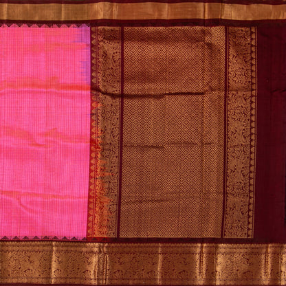 Pink And Brown Kanchi Silk Cotton Saree For Festive Wear VP SC 233