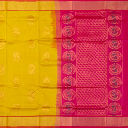Yellow And Pink Kanchi Silk Cotton Saree For Festive Wear VP SC 261