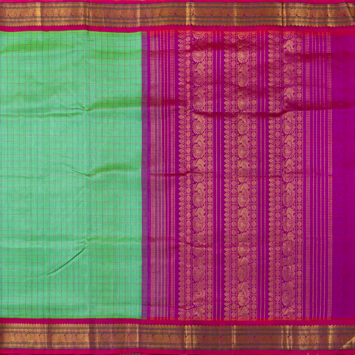 Sea Green And Magenta Kanchi Silk Cotton Saree For Festive Wear VP SC 205