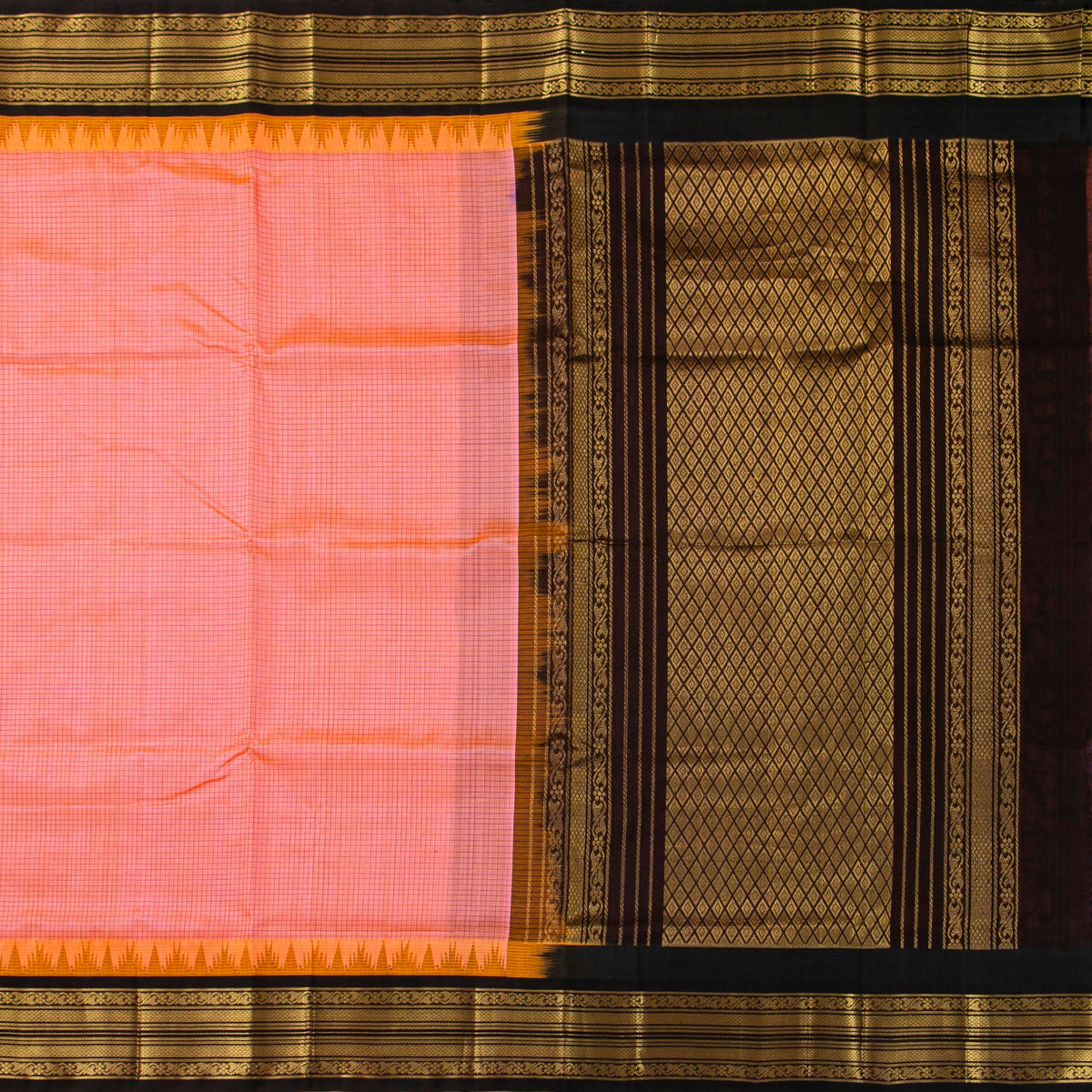 Pink And Brown Kanchi Silk Cotton Saree For Festive Wear VP SC 206