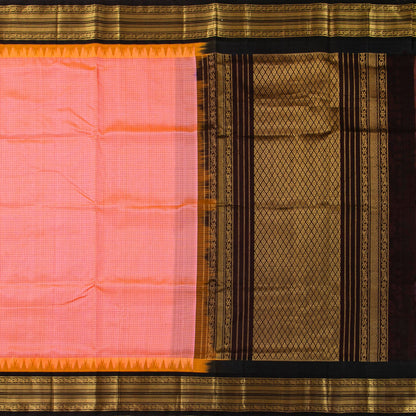 Pink And Brown Kanchi Silk Cotton Saree For Festive Wear VP SC 206