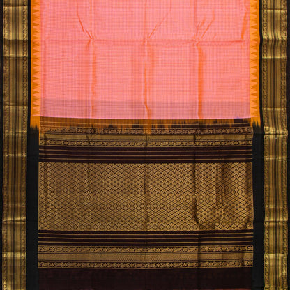 Pink And Brown Kanchi Silk Cotton Saree For Festive Wear VP SC 206