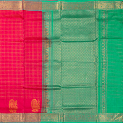 Pink And Sea Green Kanchi Silk Cotton Saree For Festive Wear VP SC 218