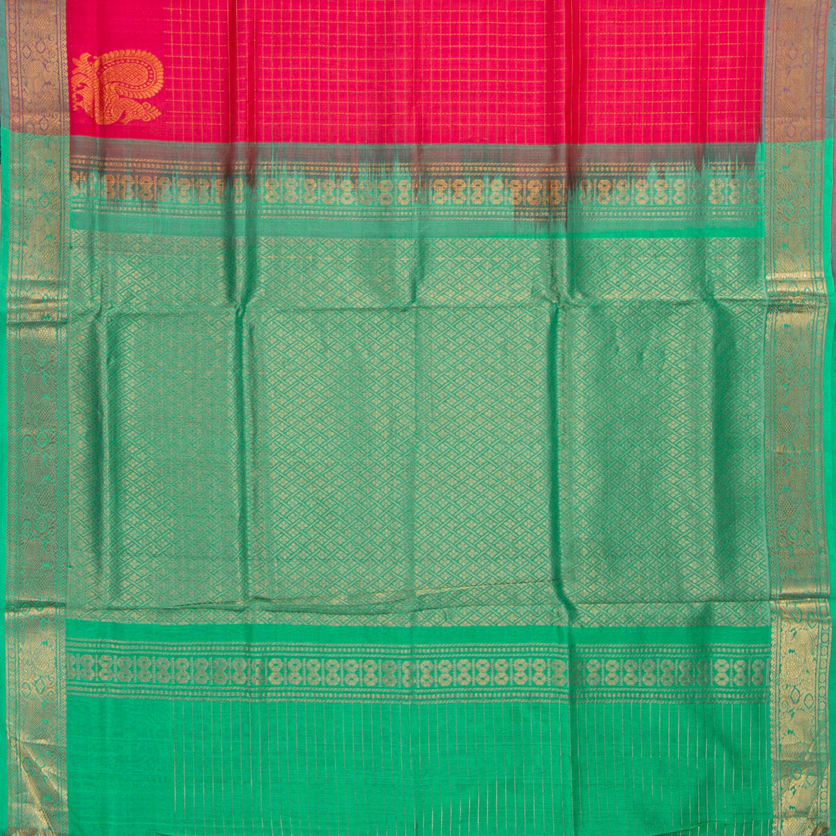 Pink And Sea Green Kanchi Silk Cotton Saree For Festive Wear VP SC 218
