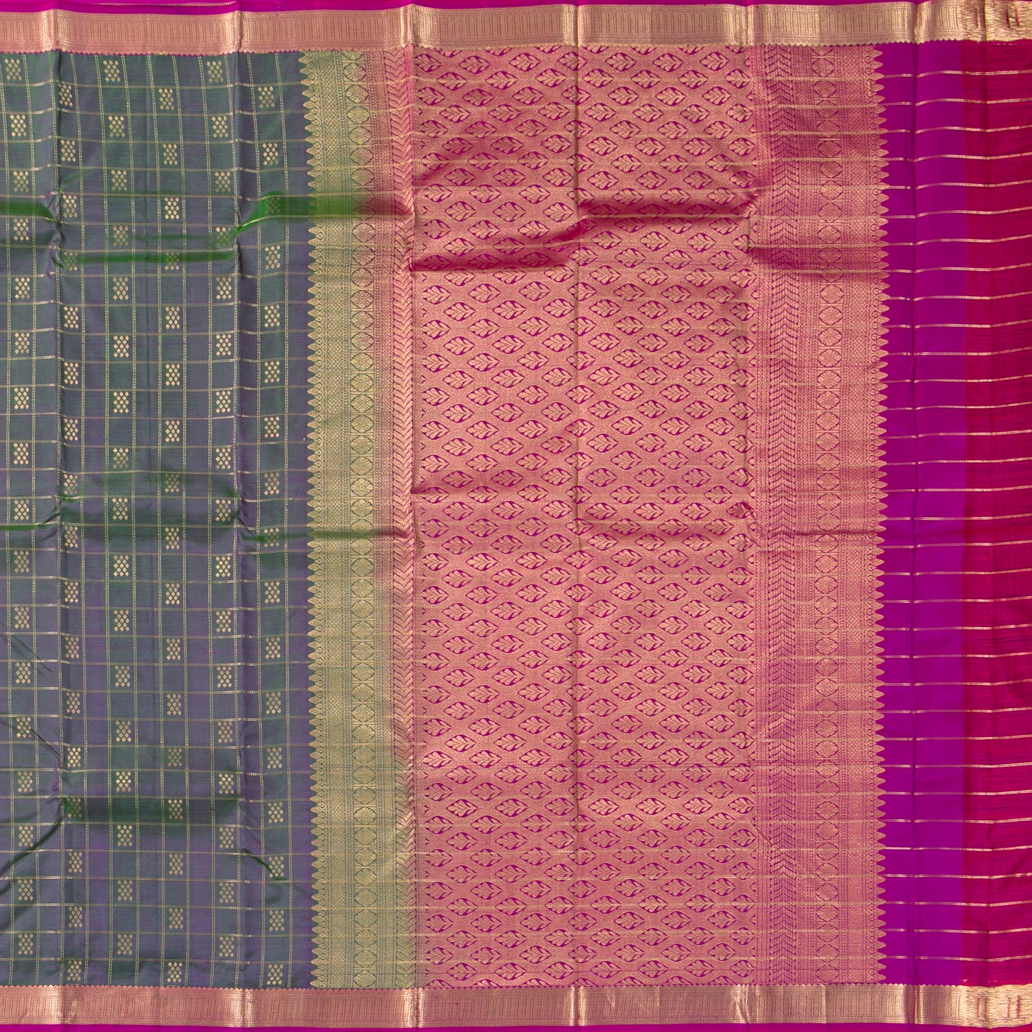 Grey And Pink Kanchipuram Soft Silk Saree For Festive Wear PV RSP 191