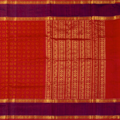 Red And Magenta Kanchi Silk Cotton Saree For Festive Wear VP SC 192