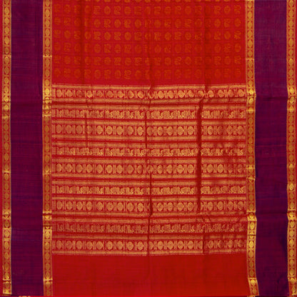 Red And Magenta Kanchi Silk Cotton Saree For Festive Wear VP SC 192