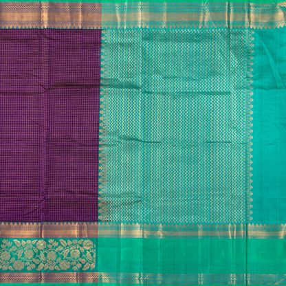 Purple And Teal Kanchi Silk Cotton Saree For Festive Wear VP SC 237