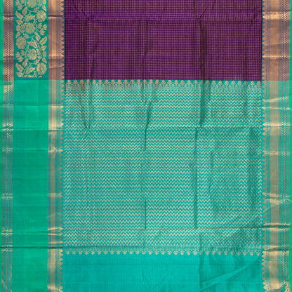 Purple And Teal Kanchi Silk Cotton Saree For Festive Wear VP SC 237