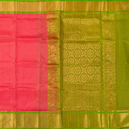 Peach And Green Kanchi Silk Cotton Saree For Festive Wear VP SC 180