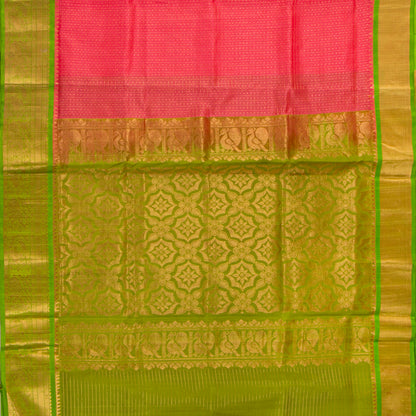 Peach And Green Kanchi Silk Cotton Saree For Festive Wear VP SC 180