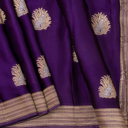Purple Crepe Banarasi Silk Saree PB 304 - Banarasi Silk - Panjavarnam PB 304