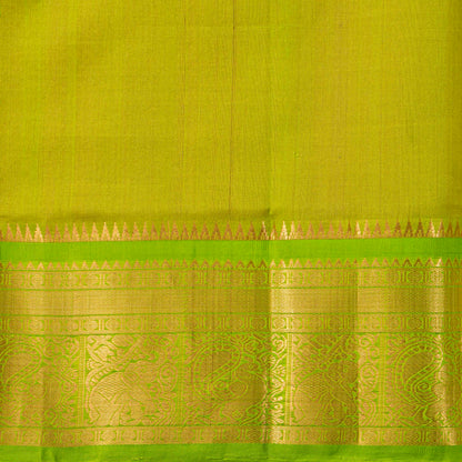 Peach And Green Kanchi Silk Cotton Saree For Festive Wear VP SC 180