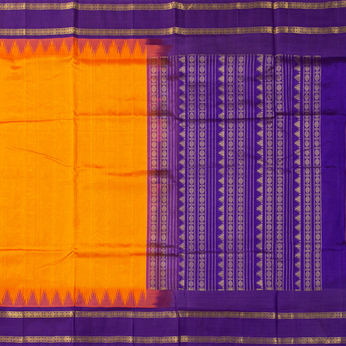 Yellow And Violet Kanchi Silk Cotton Saree For Festive Wear VP SC 181