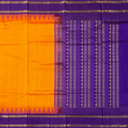 Yellow And Violet Kanchi Silk Cotton Saree For Festive Wear VP SC 181