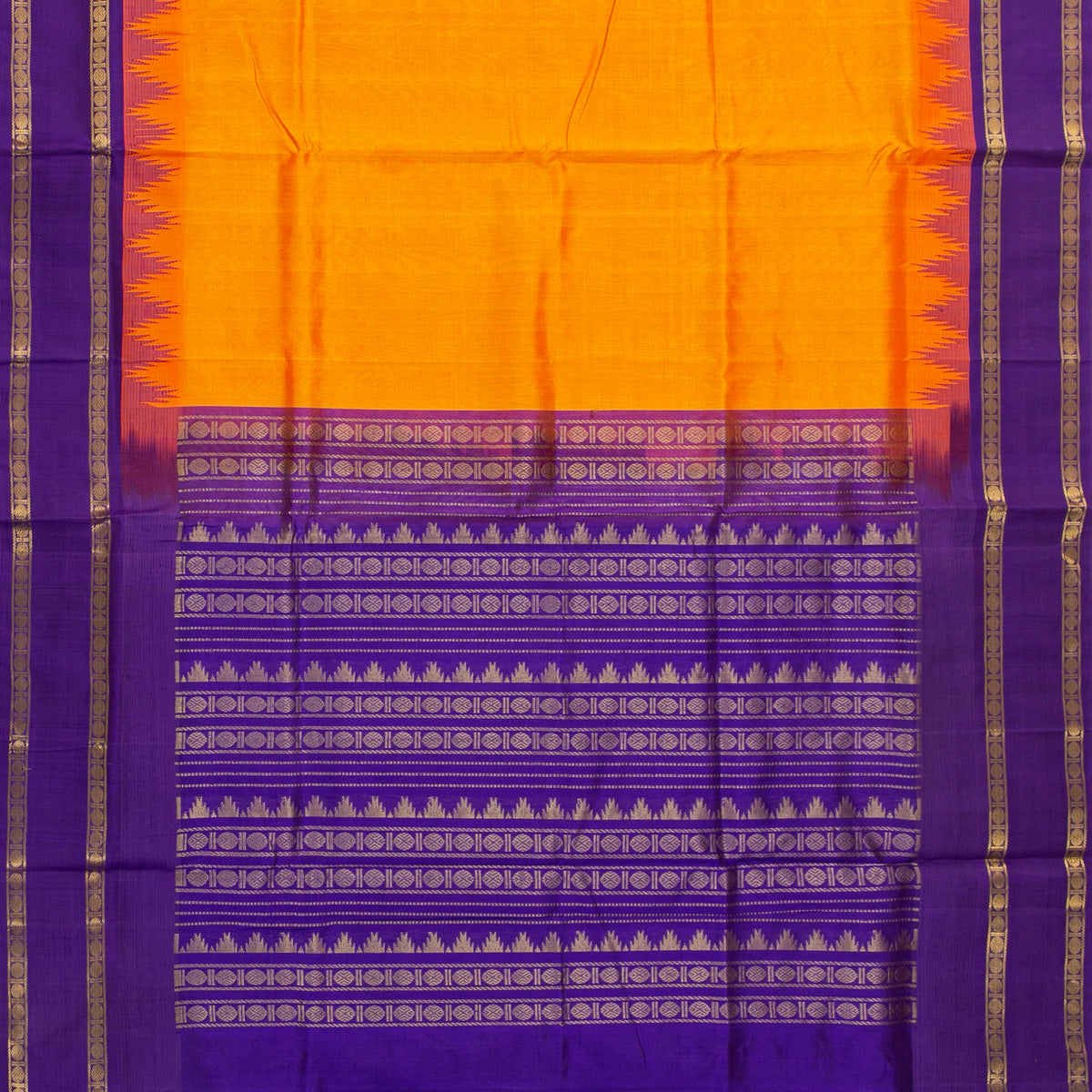 Yellow And Violet Kanchi Silk Cotton Saree For Festive Wear VP SC 181
