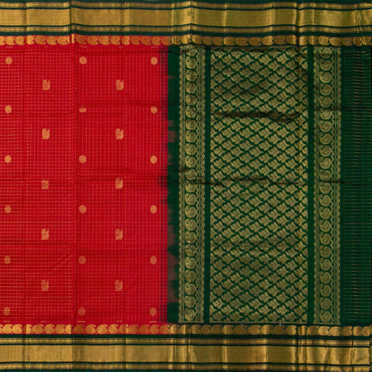 Red And Green Kanchi Silk Cotton Saree For Festive Wear VP SC 186