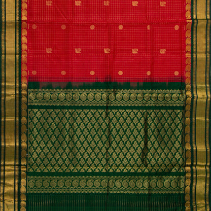 Red And Green Kanchi Silk Cotton Saree For Festive Wear VP SC 186
