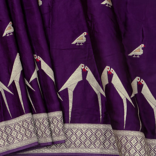 Purple Crepe Banarasi Silk Saree PB 302 - Banarasi Silk - Panjavarnam PB 302