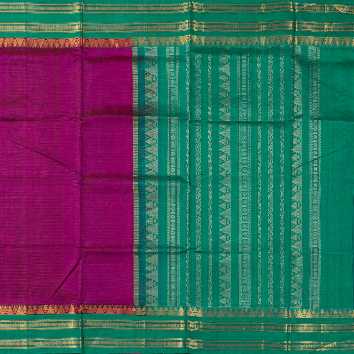 Magenta And Teal Kanchi Silk Cotton Saree For Festive Wear VP SC 189