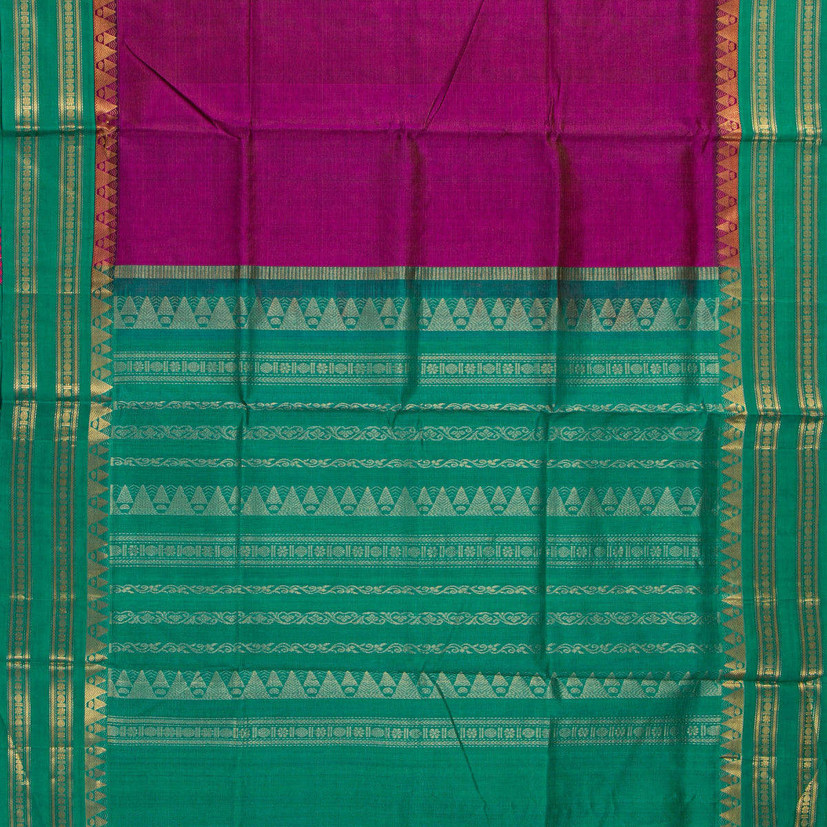 Magenta And Teal Kanchi Silk Cotton Saree For Festive Wear VP SC 189