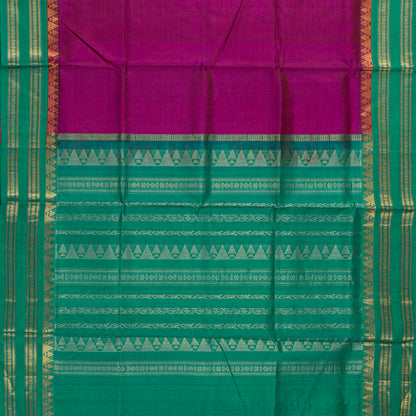 Magenta And Teal Kanchi Silk Cotton Saree For Festive Wear VP SC 189