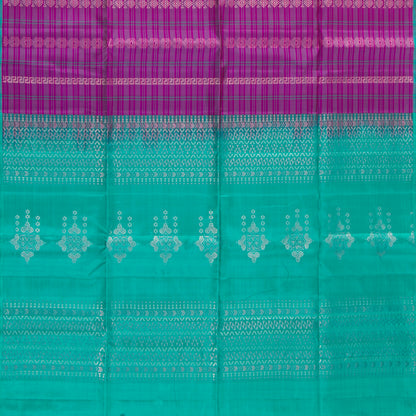 Magenta And Blue Borderless Kanchipuram Soft Silk Saree For Festive Wear PV RSP 174
