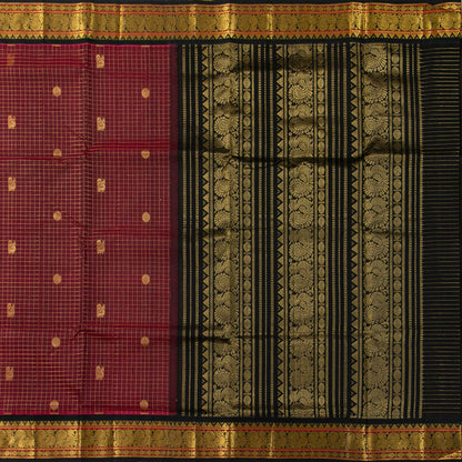 Maroon And Black Kanchi Silk Cotton Saree For Festive Wear VP SC 185